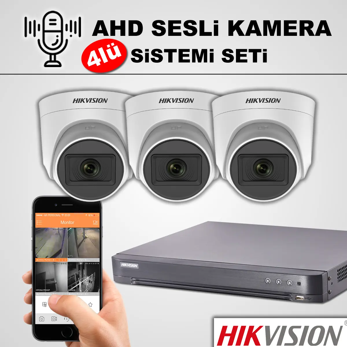 3lü Hikvision Sesli AHD Kamera Seti
