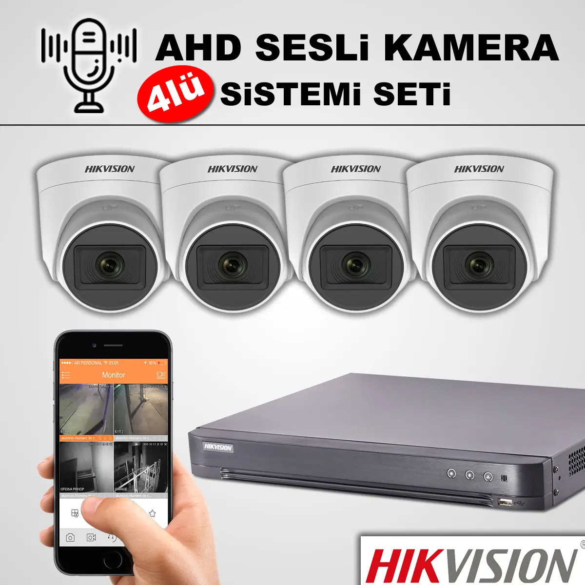 4lü Sesli Hikvision AHD Kamera Sistemi