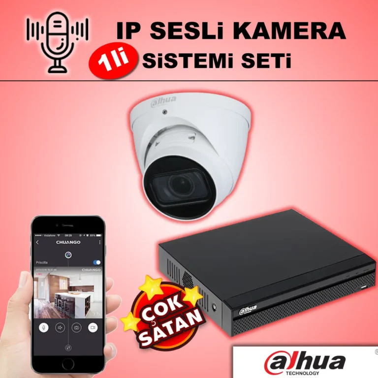 Dahua Tek Kameralı Sesli IP Kamera Sistemi Seti Dahua IP Sesli 1li Kamera Seti