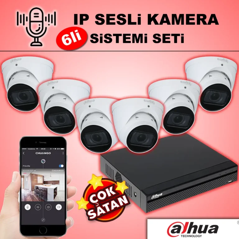 Dahua 6'lı Sesli IP Kamera Sistemi Dahua IP Sesli 6lı Kamera Seti