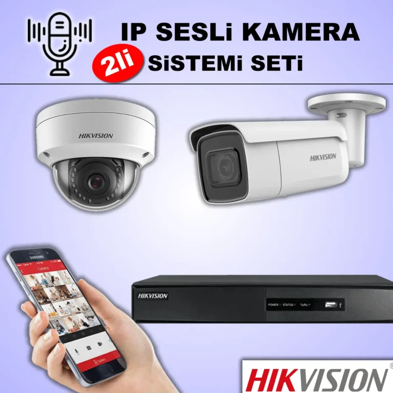 Hikvision 2 Kameralı IP Sesli Kamera Sistemi Hikvision IP 2 Kameralı Sesli Güvenlik Seti